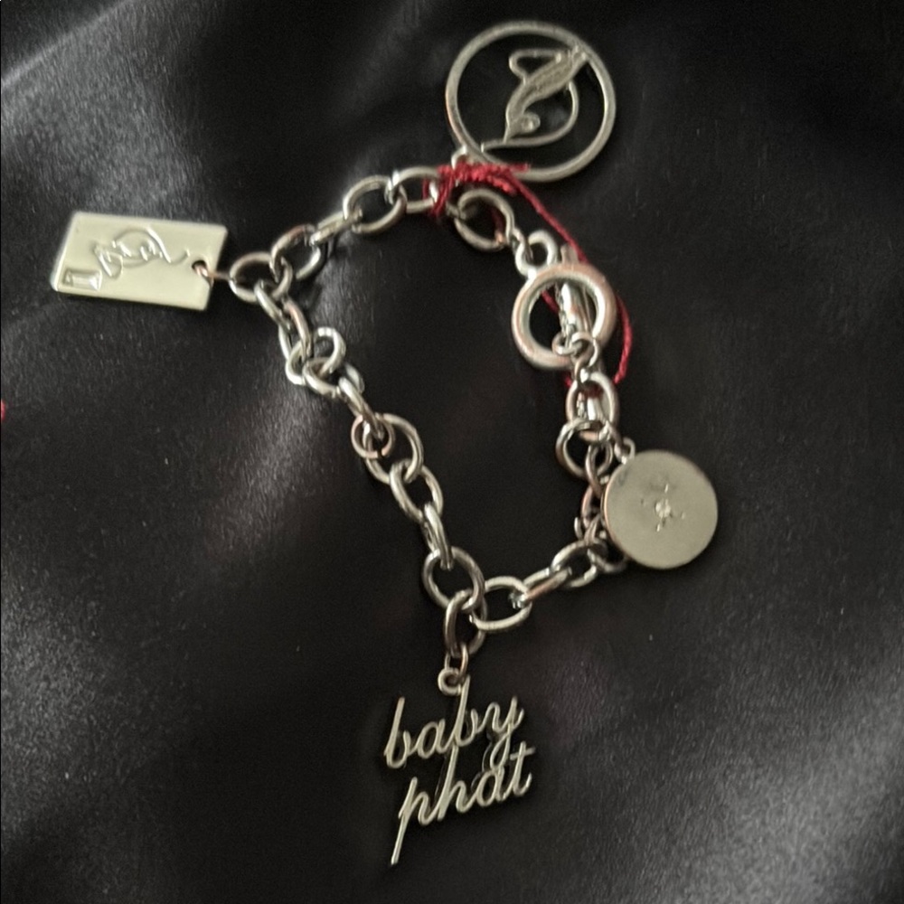 Baby Phat Silver Charm Bracelet with Chain Link Design